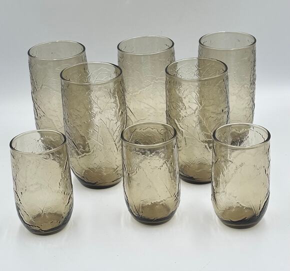 Anchor Hocking Other - Anchor Hocking Vintage Brown Sherwood Crinkle Juice & Water Drinking Glasses 8pc